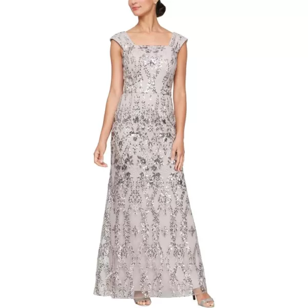 Alex Evenings Womens Petite Long Sleeveless Embroidered Fit and Flare Dress with Square NecklineTaupe