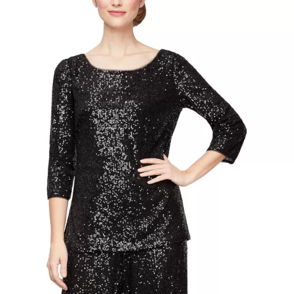 Alex Evenings Womens Sequin BlouseBlack Sequin Missy