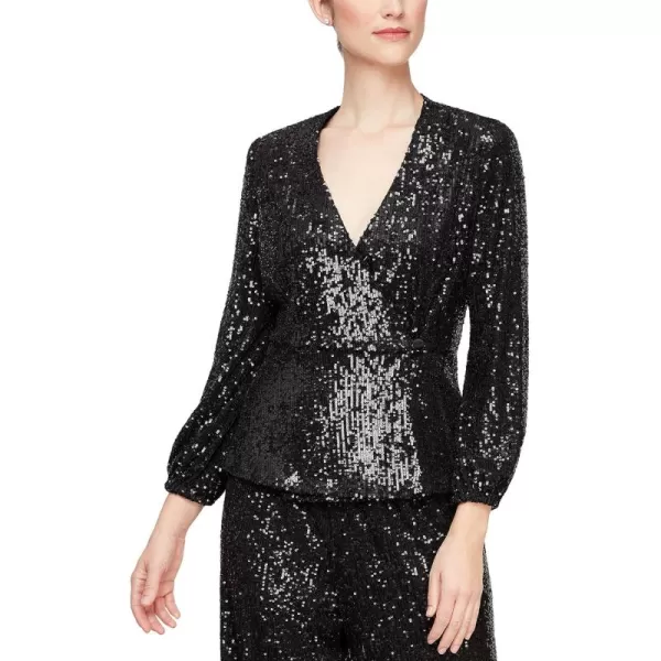 Alex Evenings Womens Sequin BlouseBlack Sequin Vneck