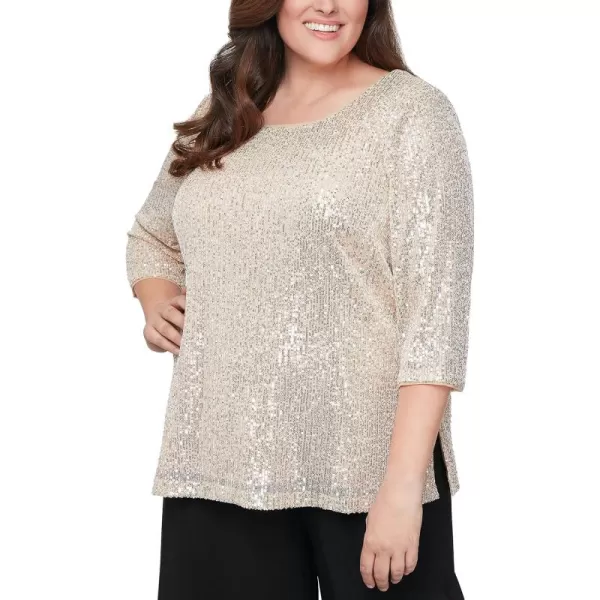 Alex Evenings Womens Sequin BlouseTaupe Plus