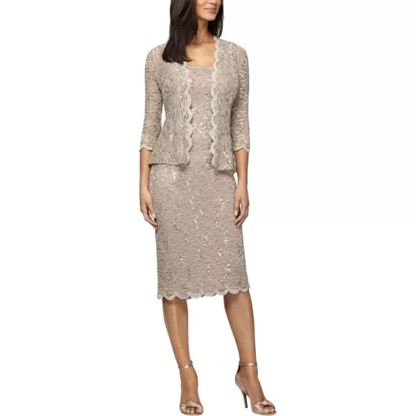 Alex Evenings Womens Shift Dress with Lace Jacket Petite and RegularChampagne