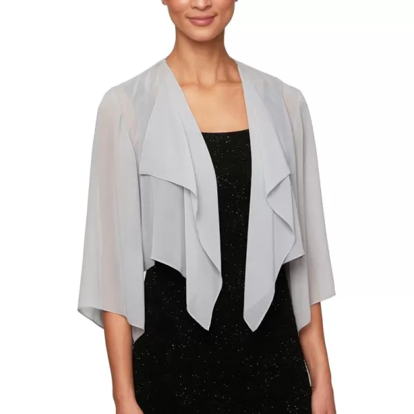 Alex Evenings Womens Short Bolero Shrug Jacket with 34 Sleeve Elegant Cropped CoverUp for Formal and Evening WearSilver