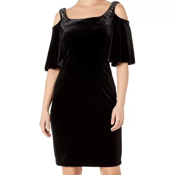 Alex Evenings Womens Short Cold Shoulder Velvet Dress Petite and Regular SizesBlack