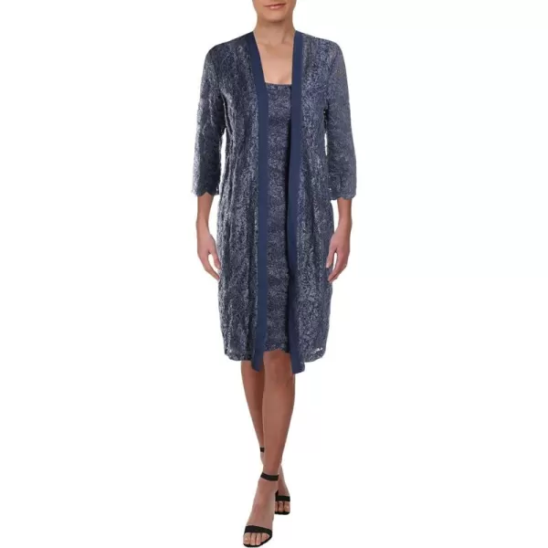 Alex Evenings Womens Short Embroidered Elongated Mock Jacket DressSlate