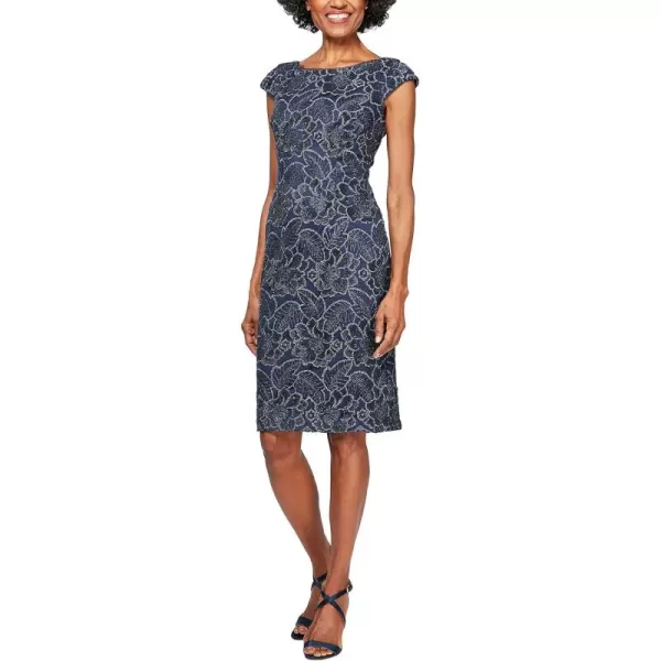 Alex Evenings Womens Short Knee Length Floral Embroidered Cocktail Sheath DressNavy Floral