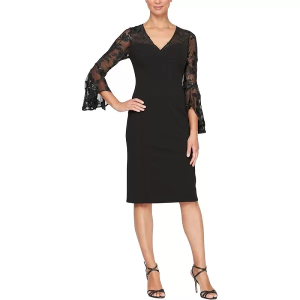 Alex Evenings Womens Short Shift Dress with Embellished Illusion DetailBlack Lace