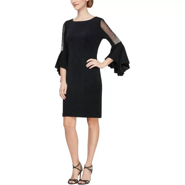 Alex Evenings Womens Short Shift Dress with Embellished Illusion DetailBlack Metallic