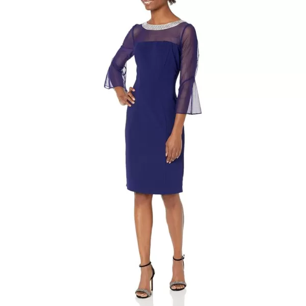 Alex Evenings Womens Short Shift Dress with Embellished Illusion DetailElectric Blue