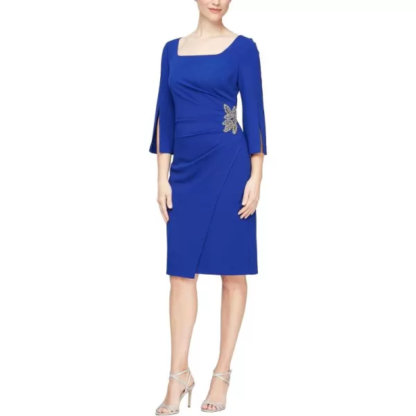 Alex Evenings Womens Short Shift Dress with Embellished Illusion DetailRoyal Split Sleeve