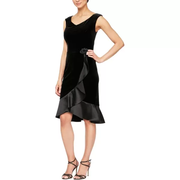 Alex Evenings Womens Short Sleeveless Velvet Dress Petite and Regular SizesBlackSatin