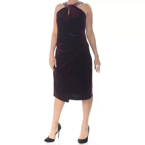 Alex Evenings Womens Short Sleeveless Velvet Dress Petite and Regular SizesWine Halter