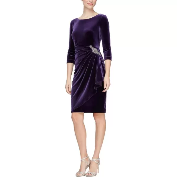 Alex Evenings Womens Short Three Quarter Sleeve Velvet Dress Petite RegularDark Purple