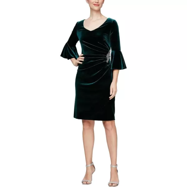 Alex Evenings Womens Short Three Quarter Sleeve Velvet Dress Petite RegularForest Bell Sleeve