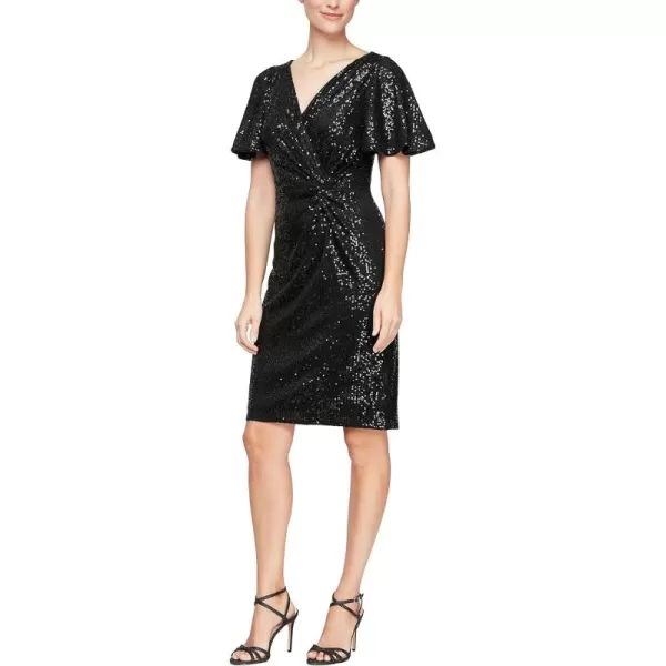 Alex Evenings Womens Short Twist Front DressBlack Sequin