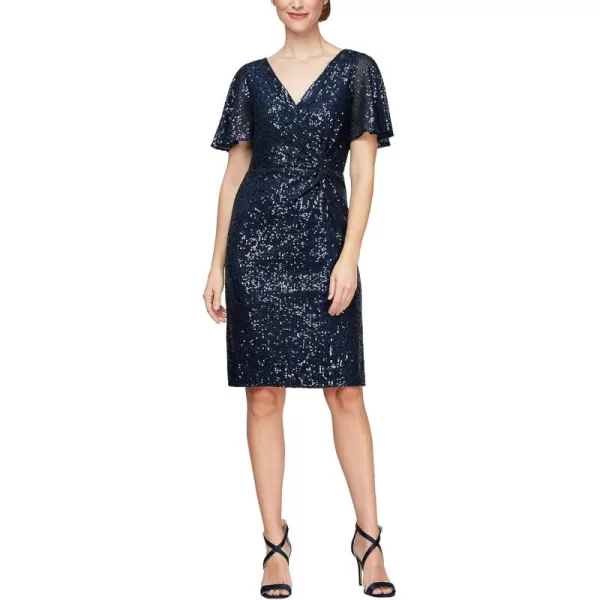 Alex Evenings Womens Short Twist Front DressNavy Sequin