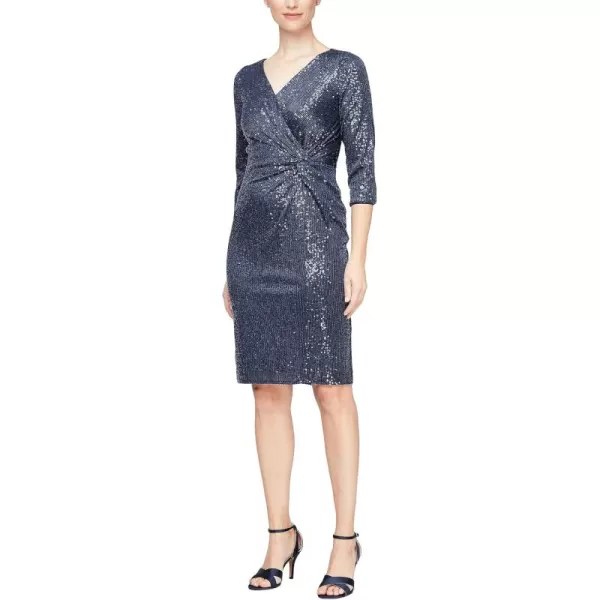 Alex Evenings Womens Short Twist Front DressNavy Sleeve Sequin