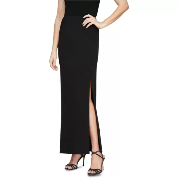 Alex Evenings Womens Size Long Skirt with Button Detail Side Slit Petite Regular Plus Black PlusBlack Button Slit