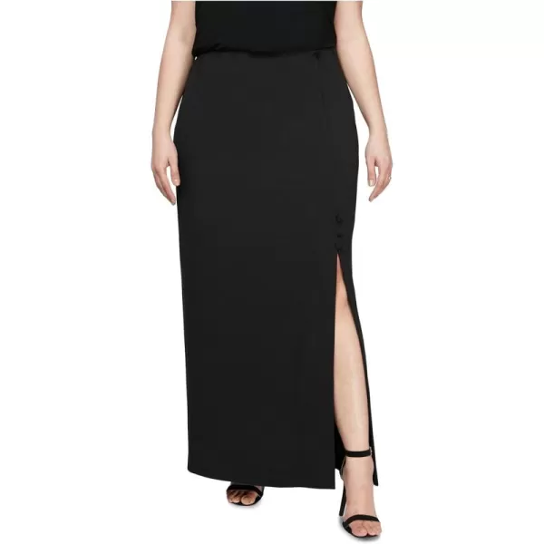 Alex Evenings Womens Size Long Skirt with Button Detail Side Slit Petite Regular Plus Black PlusBlack Plus