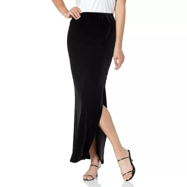 Alex Evenings Womens Size Long Skirt with Button Detail Side Slit Petite Regular Plus Black PlusBlack Velvet