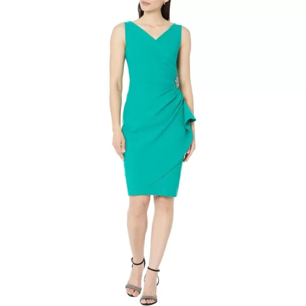 Alex Evenings Womens Slimming Short Ruched Dress with Ruffle Petite and RegularJade