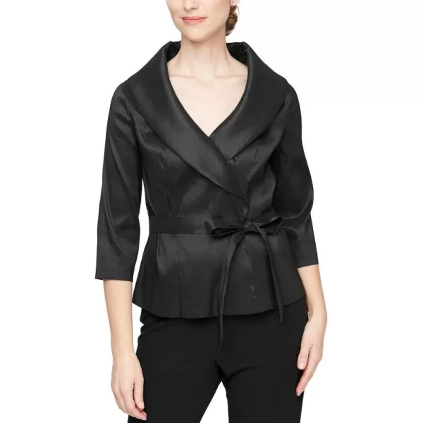 Alex Evenings Womens Stretch Taffeta 34 Sleeve Formal Blouse Special Occasion Dress ShirtBlack