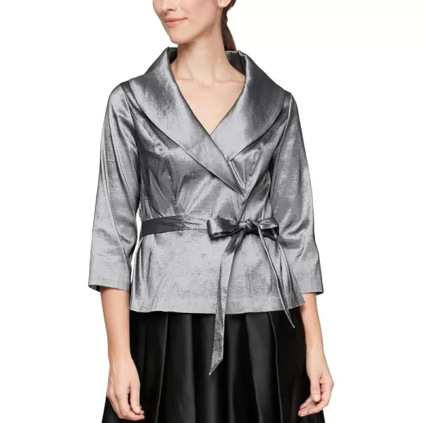 Alex Evenings Womens Stretch Taffeta 34 Sleeve Formal Blouse Special Occasion Dress ShirtGunmetal