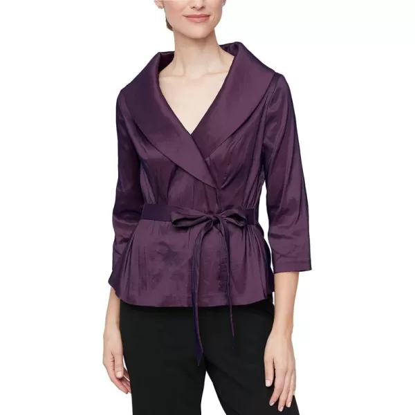 Alex Evenings Womens Stretch Taffeta 34 Sleeve Formal Blouse Special Occasion Dress ShirtPlum