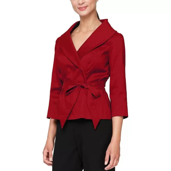 Alex Evenings Womens Stretch Taffeta 34 Sleeve Formal Blouse Special Occasion Dress ShirtRed