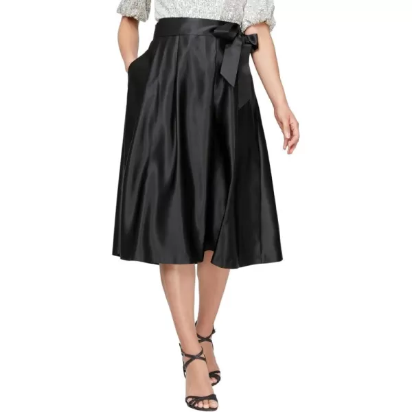 Alex Evenings Womens Tea Length Dress Skirt Petite and Regular SizesBlack Satin Tie Belt