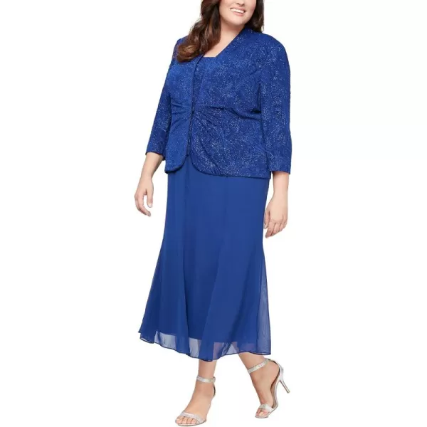 Alex Evenings Womens Tea Length Jacket Dress Perfect for Weddings Formal Events Petite and Regular SizesElectric Blue