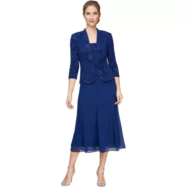 Alex Evenings Womens Tea Length Jacket Dress Perfect for Weddings Formal Events Petite and Regular SizesElectric Blue Tea Length