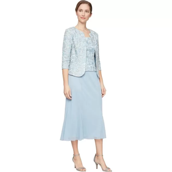 Alex Evenings Womens Tea Length Jacket Dress Perfect for Weddings Formal Events Petite and Regular SizesLight Blue Corded