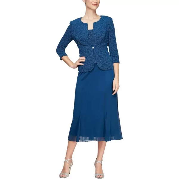 Alex Evenings Womens Tea Length Jacket Dress Perfect for Weddings Formal Events Petite and Regular SizesMarine