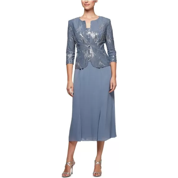 Alex Evenings Womens Tea Length Jacket Dress Perfect for Weddings Formal Events Petite and Regular SizesSteel Blue