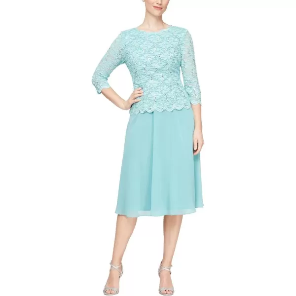 Alex Evenings Womens Tea Length Sequin Mock Dress Petite and RegularSeafoam