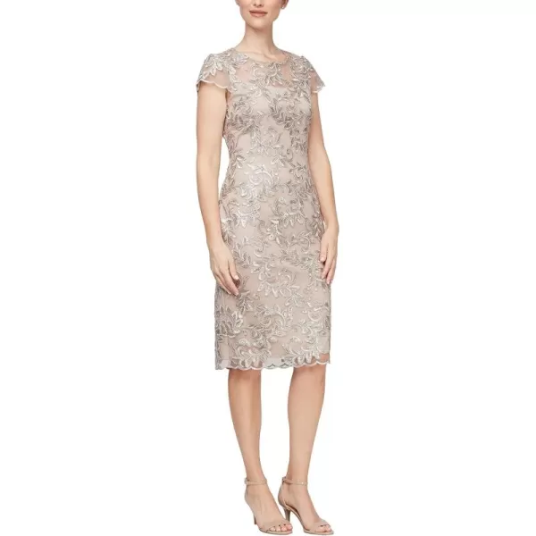 Alex Evenings Womens Short Knee Length Floral Embroidered Cocktail Sheath DressChampagne Embroidery