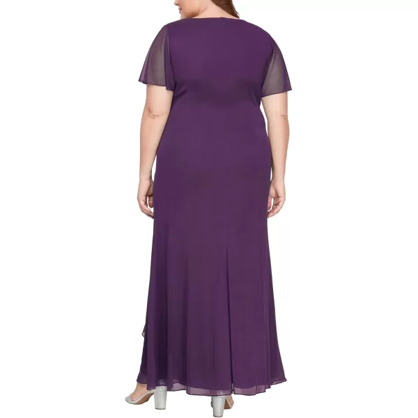 imageAlex Evenings Womens Long Surplice Neckline Mother of The Bride Flutter Sleeve Dress Plus SizeSummer Plum Mesh