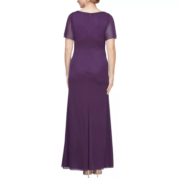 imageAlex Evenings Womens Long Surplice Neckline Mother of The Bride Flutter Sleeve Dress Plus SizeSummer Plum Mesh