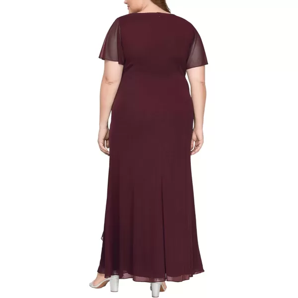 imageAlex Evenings Womens Long Surplice Neckline Mother of The Bride Flutter Sleeve Dress Plus SizeWine Mesh