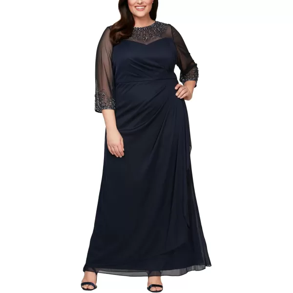 Alex Evenings Womens Plus Size Long Sleeve Sweetheart Neckline DressDark Navy