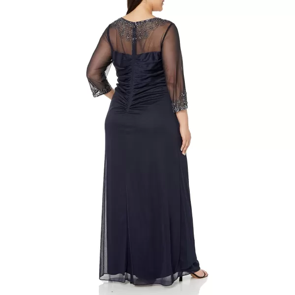 Alex Evenings Womens Plus Size Long Sleeve Sweetheart Neckline DressDark Navy