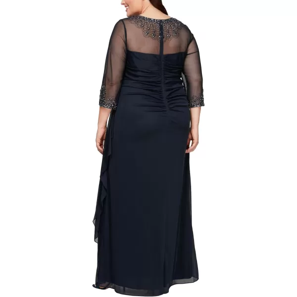 Alex Evenings Womens Plus Size Long Sleeve Sweetheart Neckline DressDark Navy