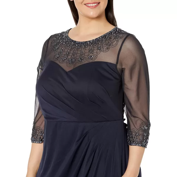Alex Evenings Womens Plus Size Long Sleeve Sweetheart Neckline DressDark Navy