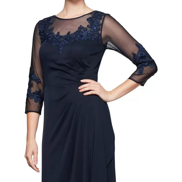 Alex Evenings Womens Plus Size Long Sleeve Sweetheart Neckline DressNavy