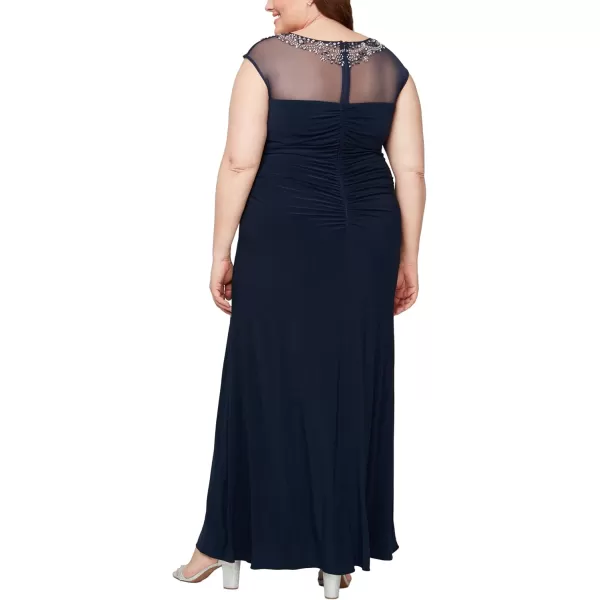 Alex Evenings Womens Plus Size Long Sleeve Sweetheart Neckline DressNavy Cap Jersey