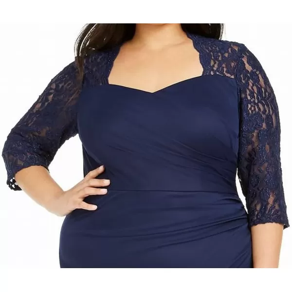 Alex Evenings Womens Plus Size Long Sleeve Sweetheart Neckline DressNavy Lace