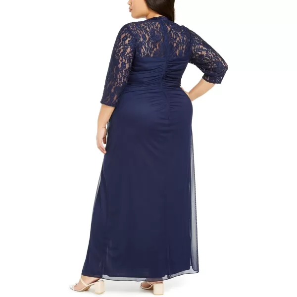 Alex Evenings Womens Plus Size Long Sleeve Sweetheart Neckline DressNavy Lace