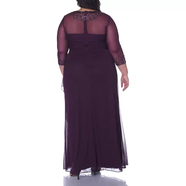 Alex Evenings Womens Plus Size Long Sleeve Sweetheart Neckline DressPlum