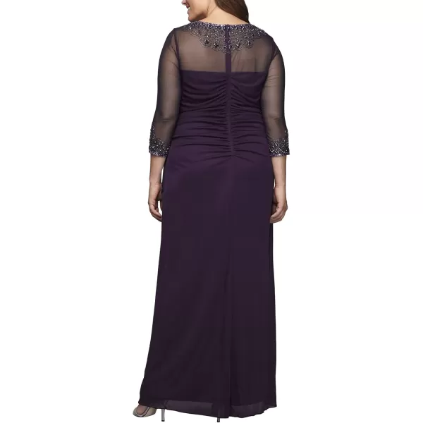 Alex Evenings Womens Plus Size Long Sleeve Sweetheart Neckline DressPlum