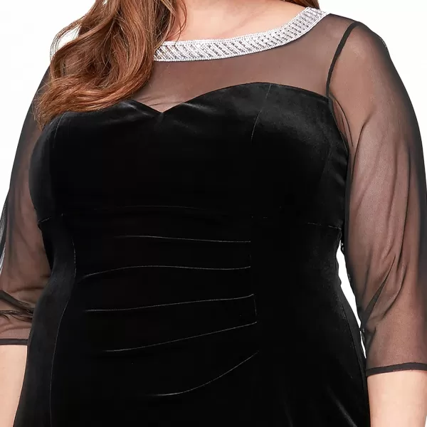 imageAlex Evenings Womens Plus Size Long Velvet Shift Mother of The Bride Dress with 34 Illusion Sleeves and Side RuchingBlack Velvet